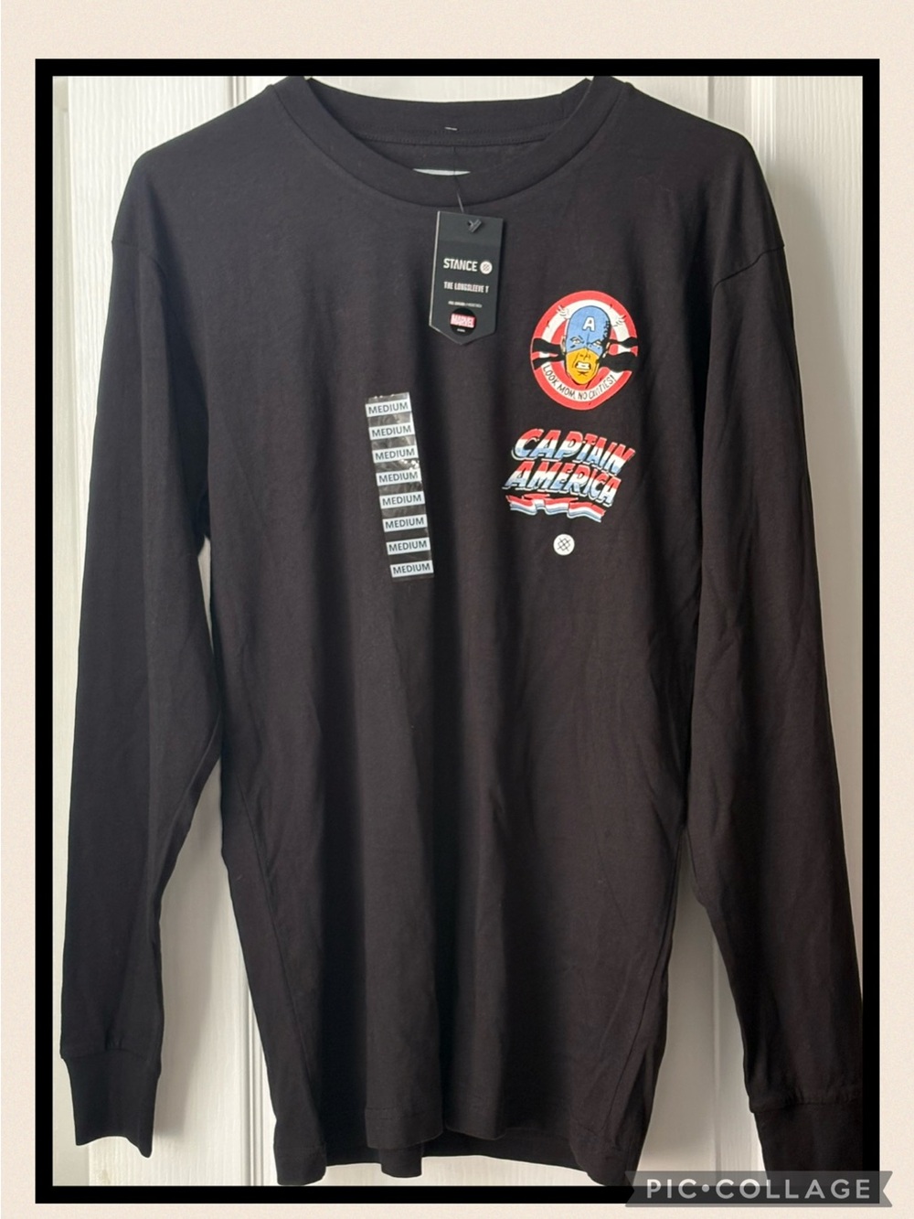 NWT Stance Black Marvel Long Sleeve Captain America Tee Size M